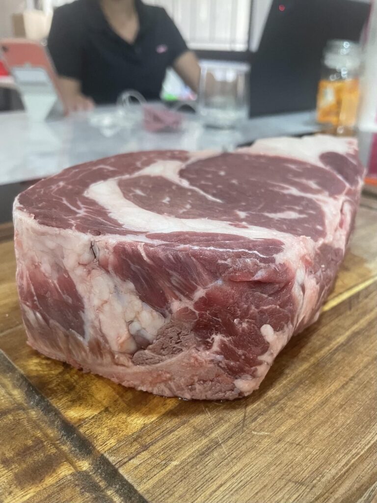 My first 2-inch steak: charcoal-grilled ribeye. How did I do?
