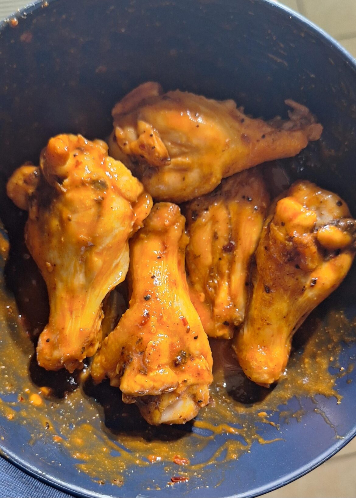 Air fried. Tossed in Frank's with a splash of Honey BBQ.