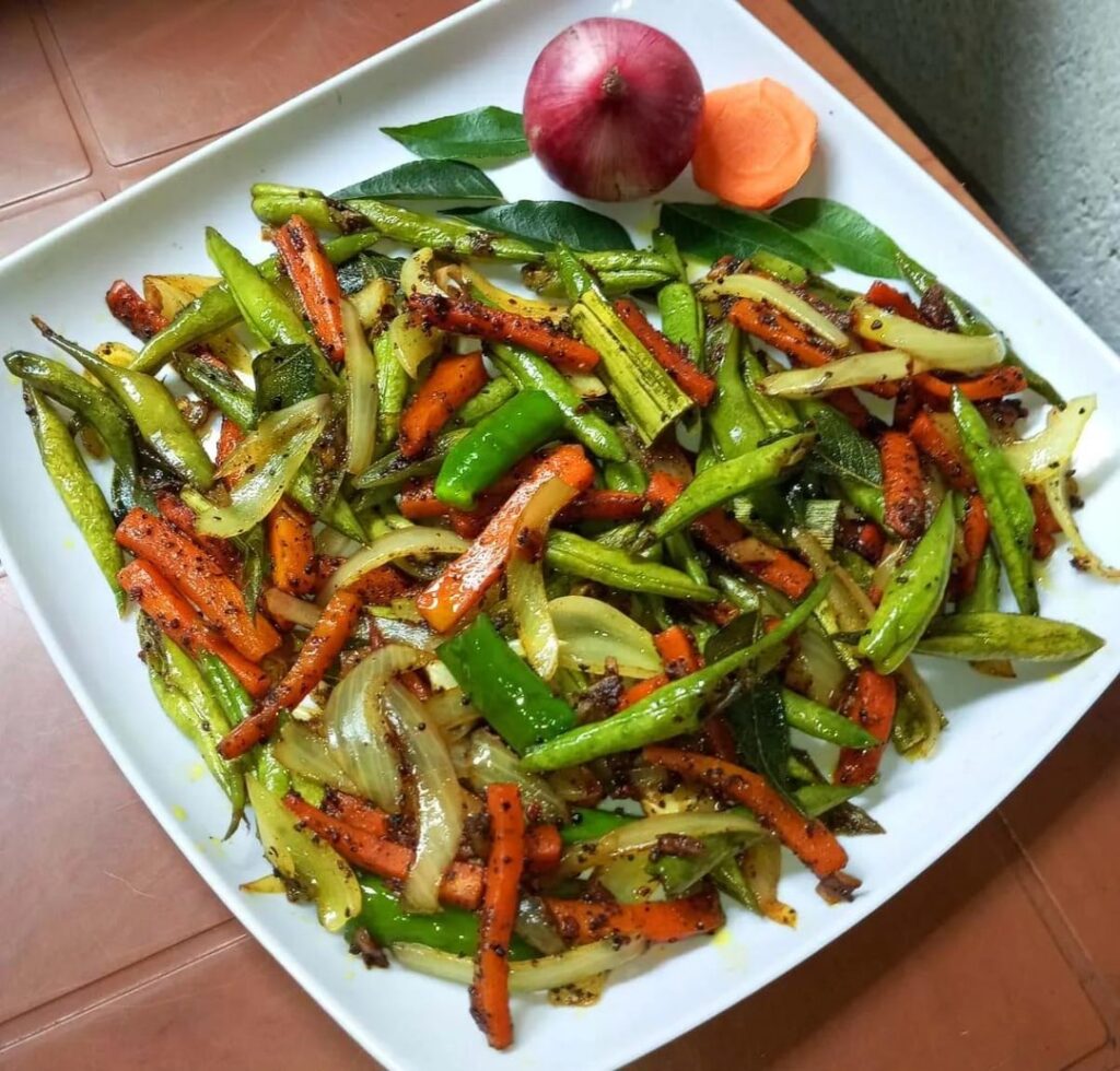 Carrot and green beans stir-fry.