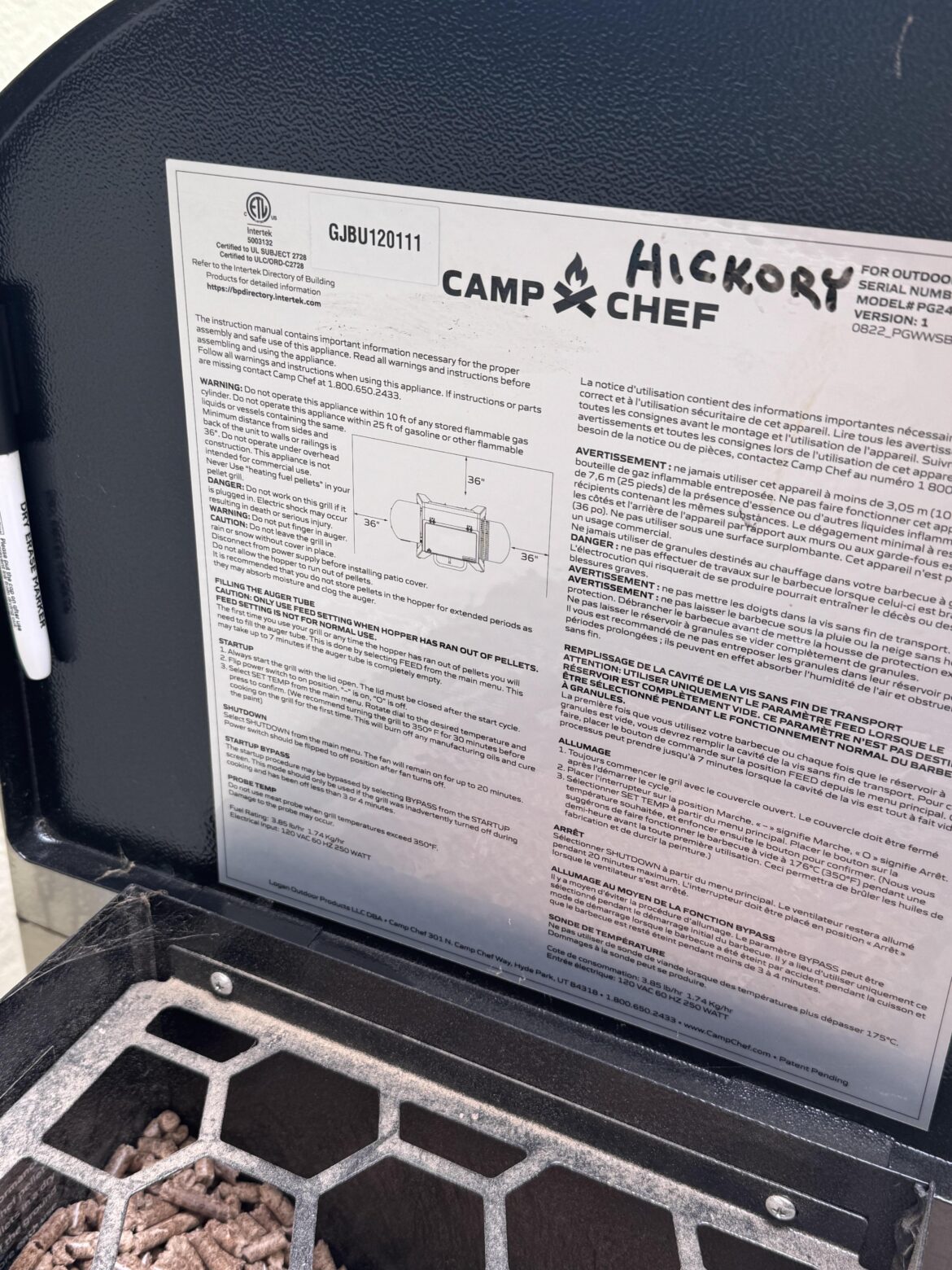 For those, like me, who often forget what kind of pellets are in the hopper...