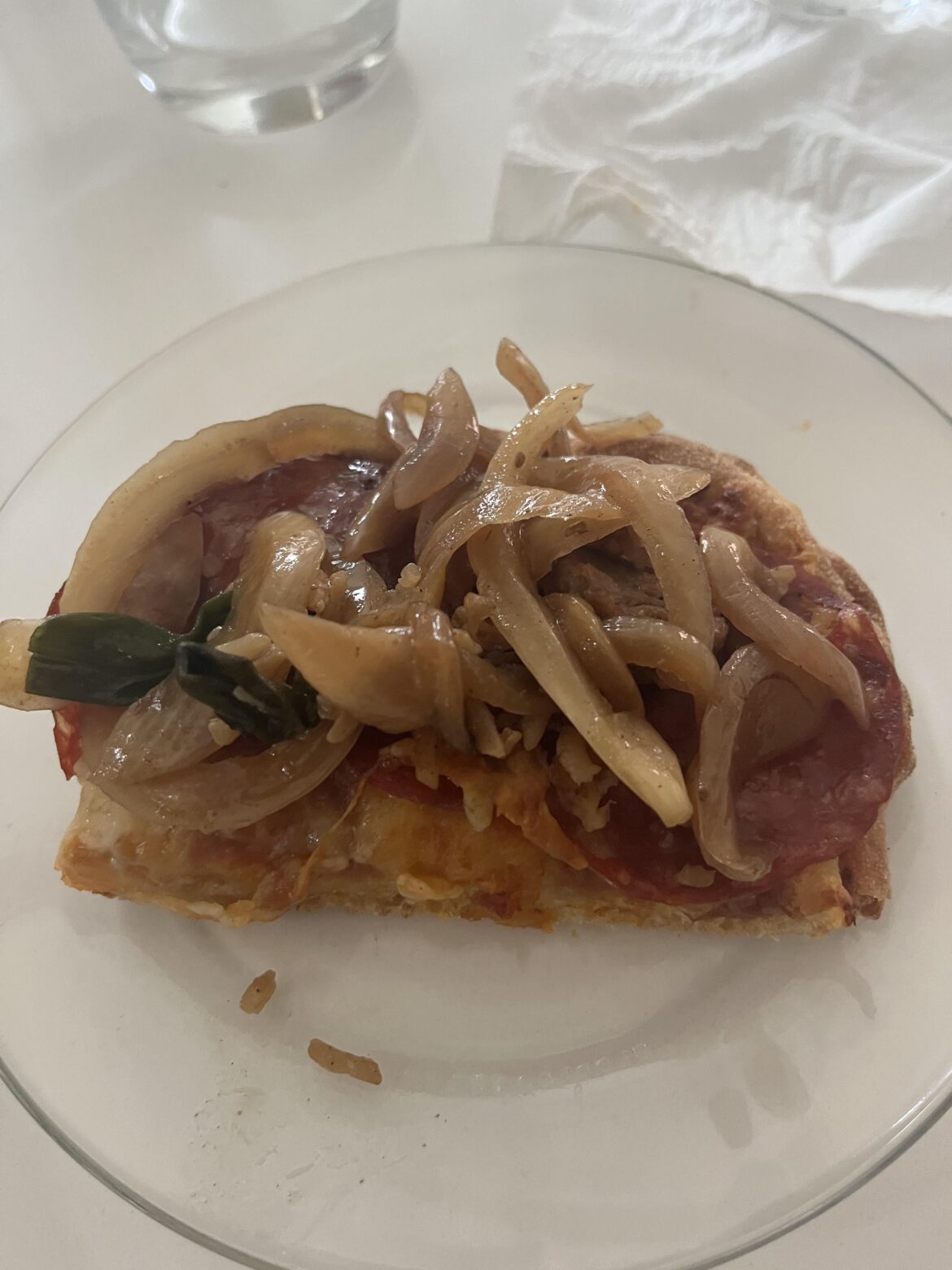 Slice of pizza with soy braised onion