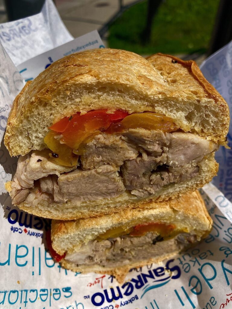 Porchetta with roasted red pepper sandwich from San Remo