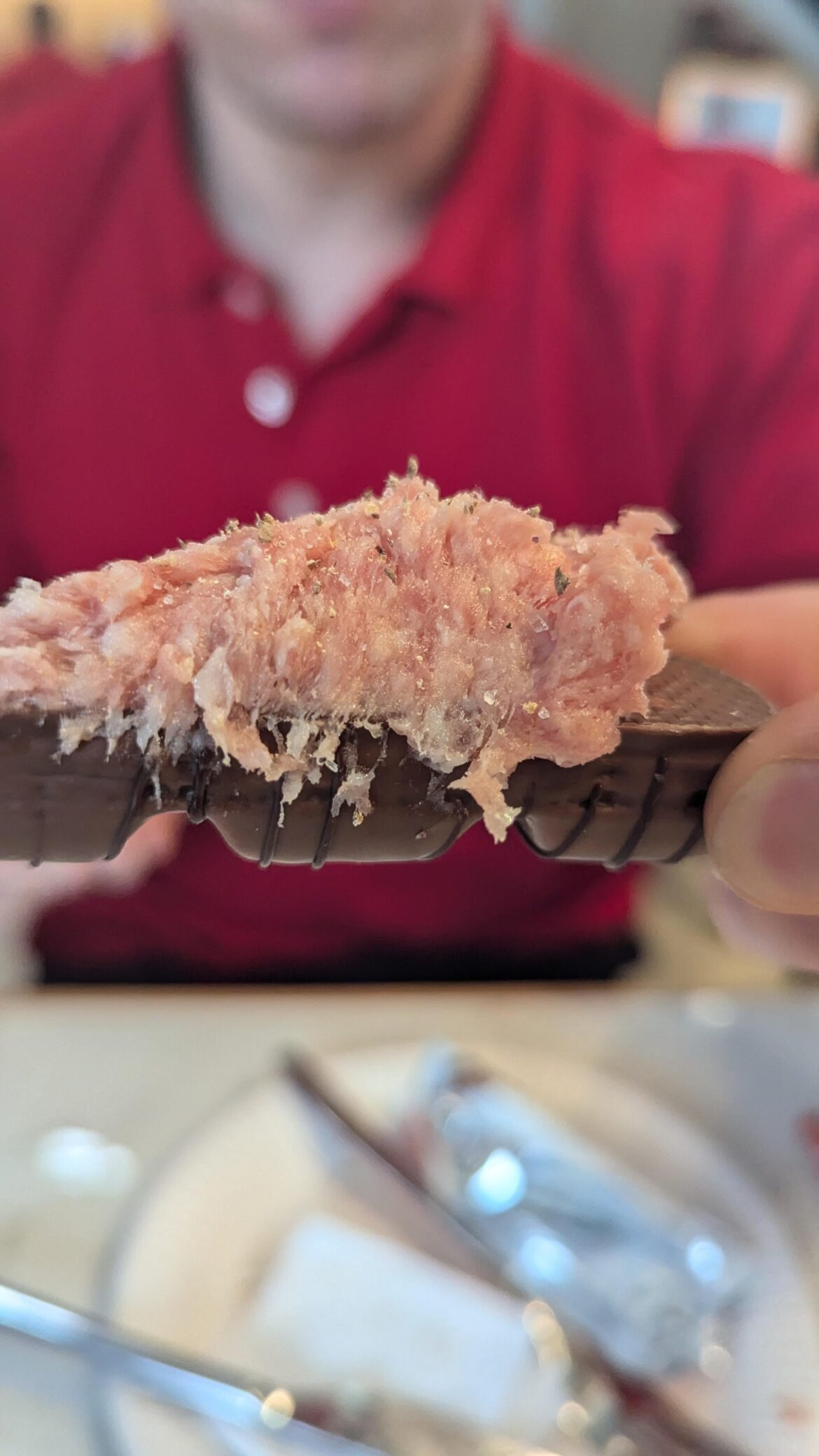 My Colleague ate a Kinder Bueno with minced raw pork today.