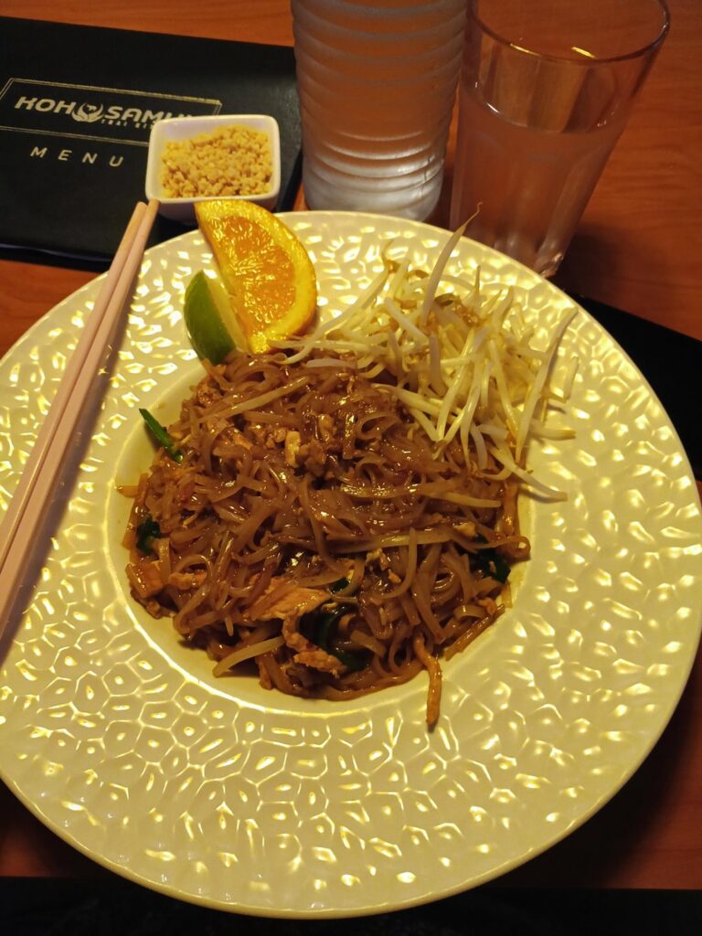 Koh Samui, 791 King West, chicken pad thai, $12+tx. Great portion great taste. Will return.