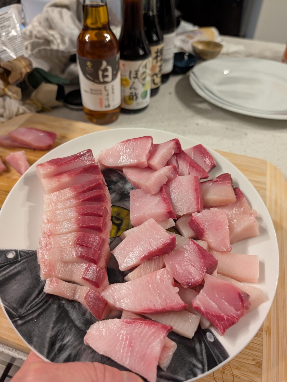 Our amateurish homemade yellowtail sashimi appetizer for two