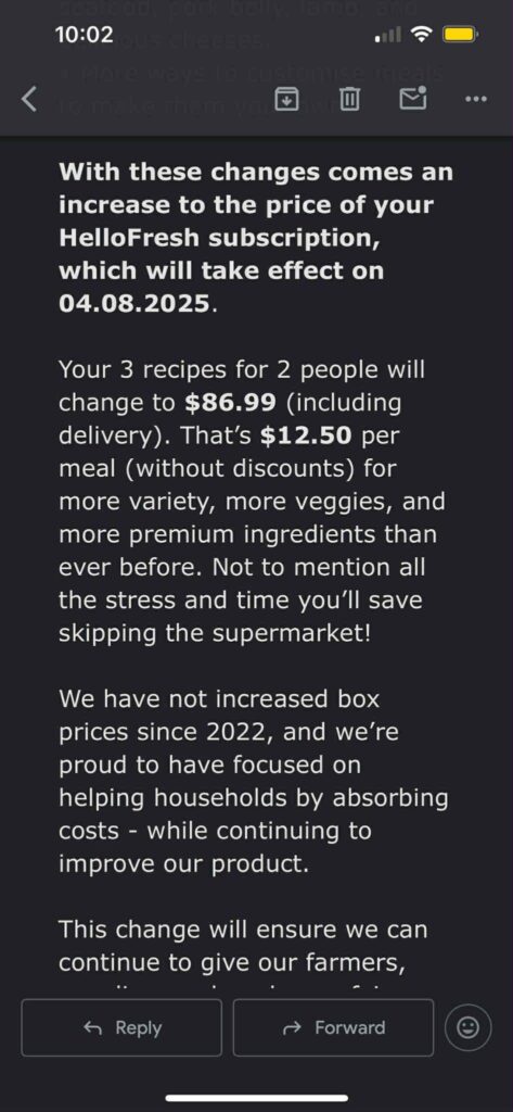 Australian hellofresh price increase
