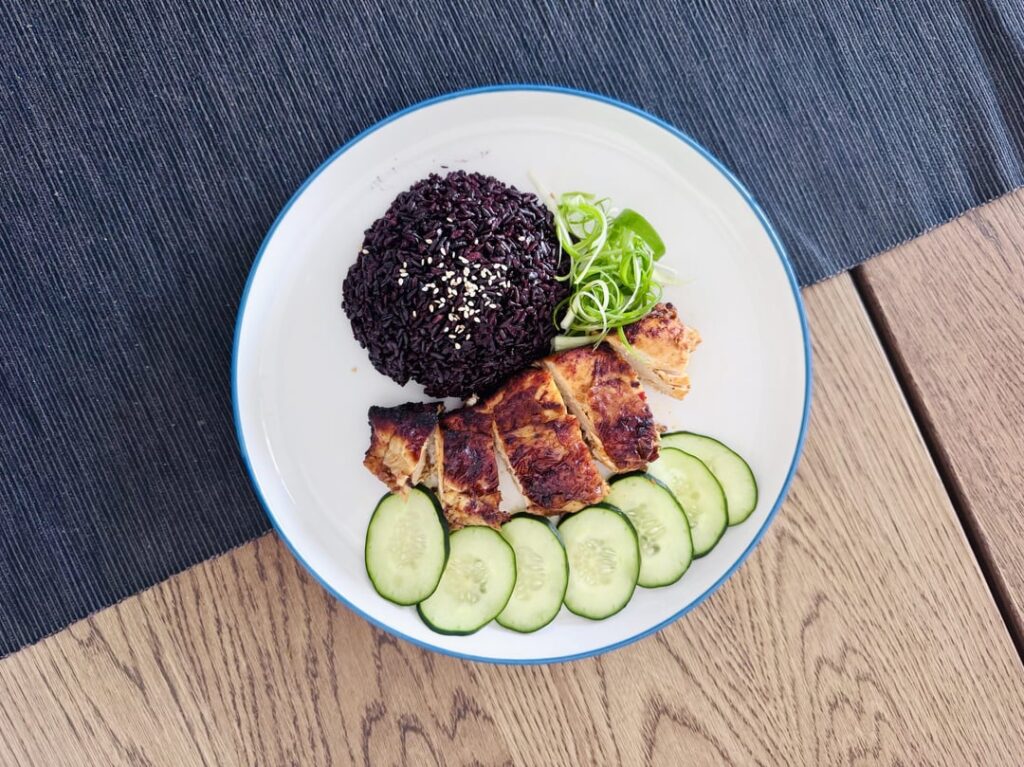 thai roasted red curry chicken with riceberry