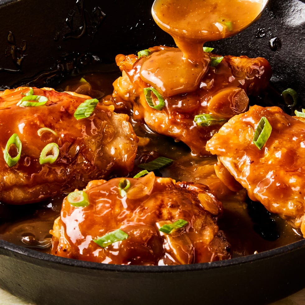 hawaiian shoyu chicken topped with sliced scallions