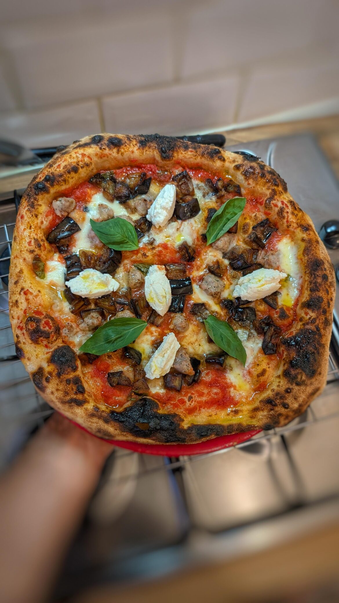Aubergine, sausage and ricotta