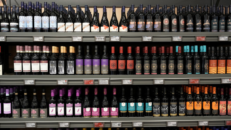 Discounted bottles of wine at an Aldi store in the UK