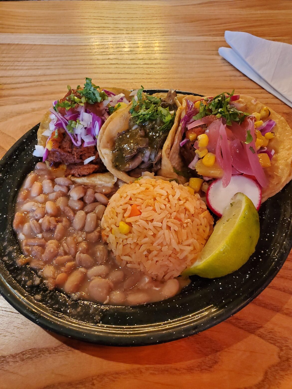 This is a Taco Platter from Penelope's Vegan Taqueria in Chicago