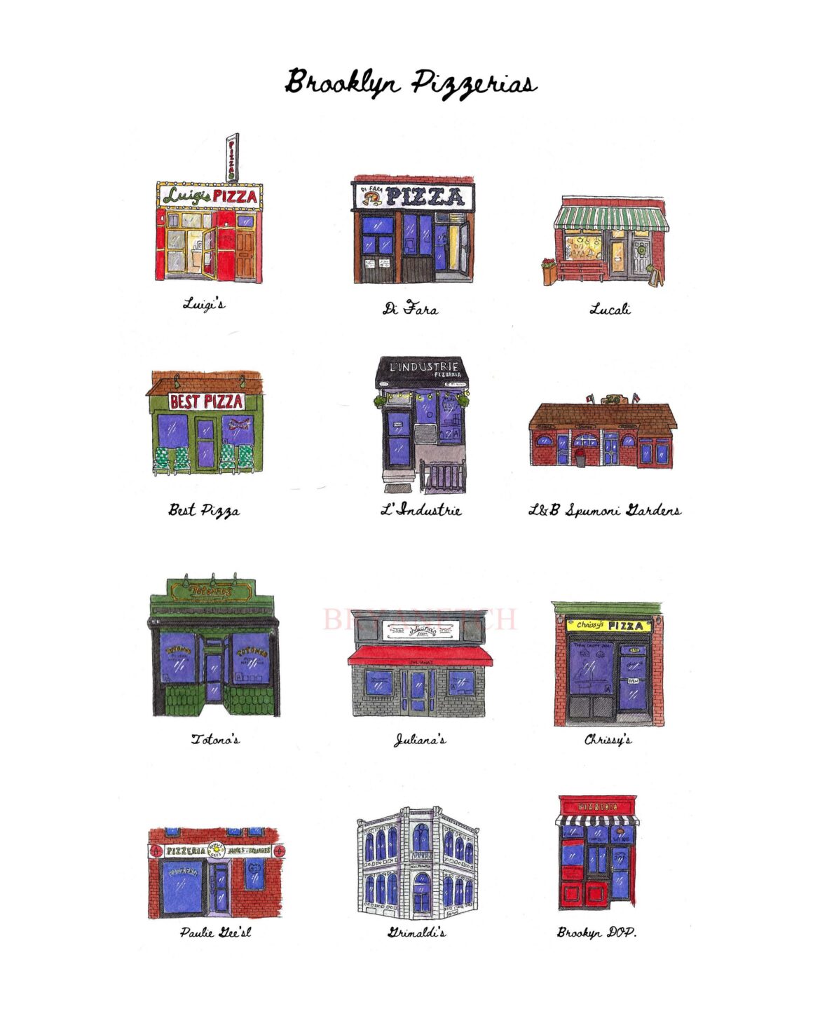 I painted a dozen Brooklyn Pizzerias Storefronts in Watercolor🍕🎨