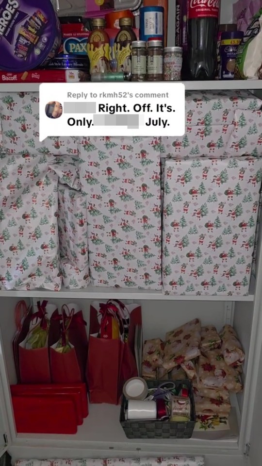 Christmas gifts and food already prepared in July.