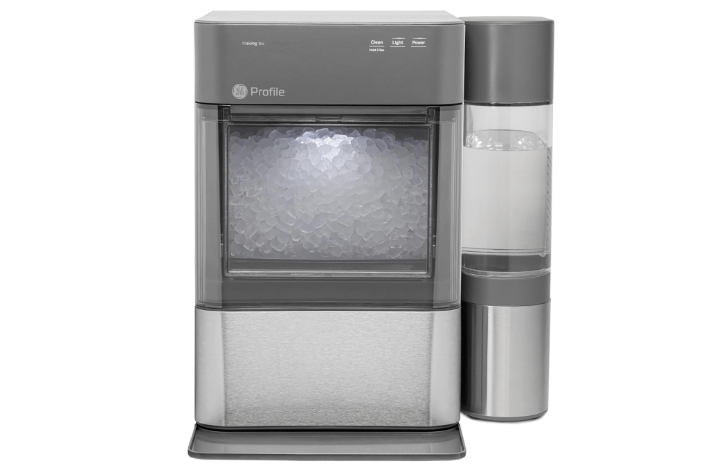 Grey and silver ice machine.