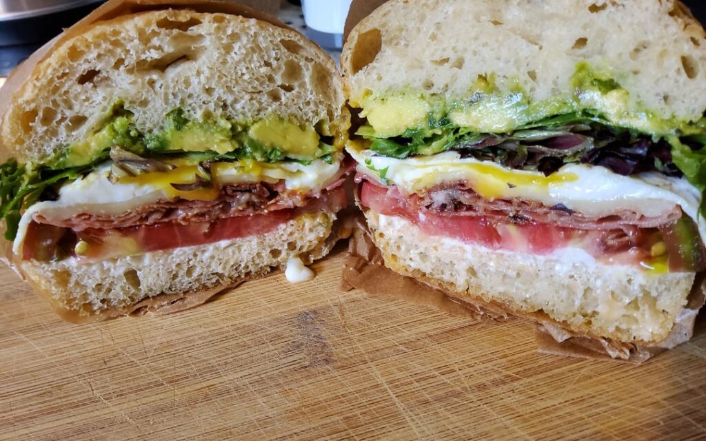 Focaccia sandwich with heirloom tomatoes and fried prosciutto since I didn't have bacon.