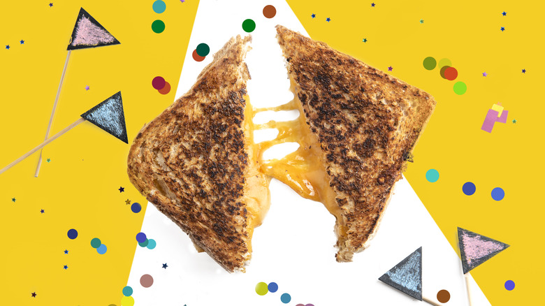 grilled cheese sandwich on a colorful background