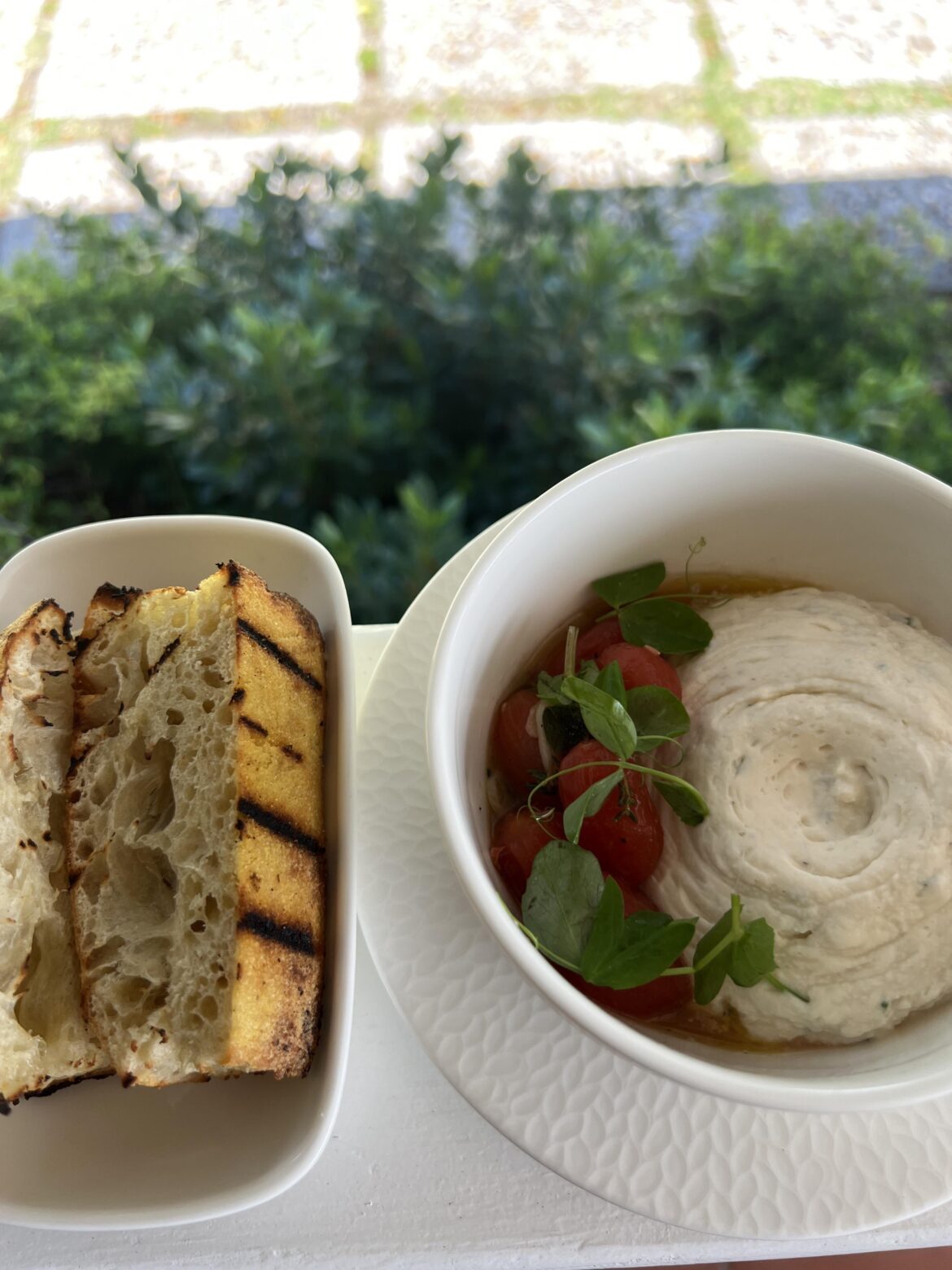 Whipped Herbed Ricotta with Marinated Cherry Tomatoes, Grilled Pizza Al Taglio for Dipping