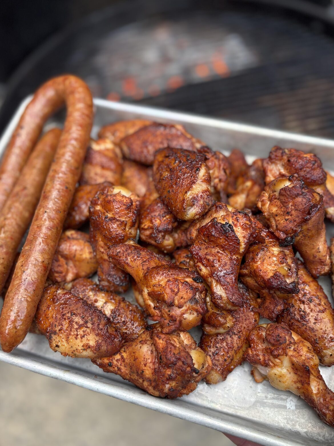 Mojo marinaded, Gospel dusted, hickory smoked. Side of Conecuh