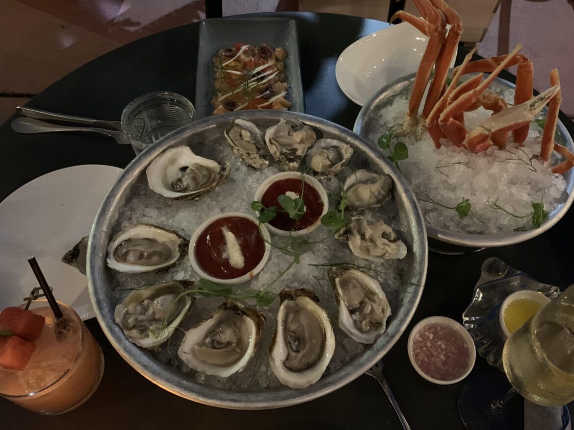 East coast oysters and crab leg cocktail