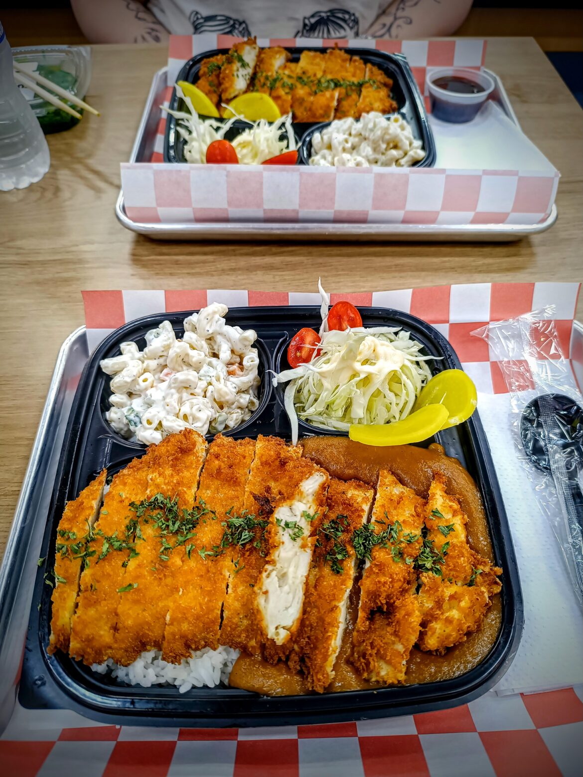 Chicken Curry Katsu and macaroni salad from the local Asian grocery food court