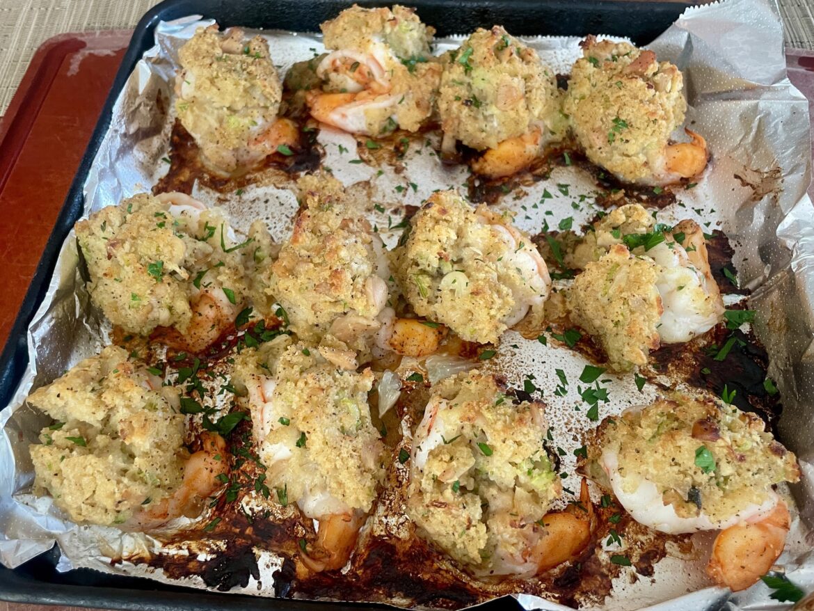 Stuffed clam stuffed jumbo shrimp
