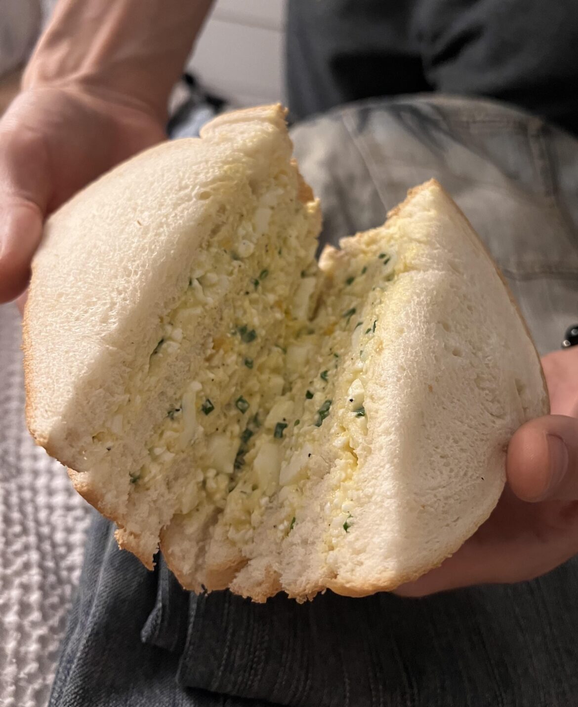 Monstrosity of a quadruple layered egg sando Monstrosity of a quadruple layered egg sando