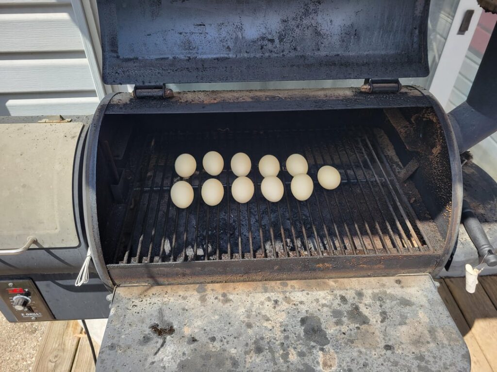 I once made some hard-boiled eggs. They were done but they did not have a real pronounced smoke flavor to them. But they were good. They weren’t too dry like normal hard-boiled eggs can be. I smoked them for 2 hours and after the 1st hour I flipped them. I once made some hard-boiled eggs. They were done but they did not have a real pronounced smoke flavor to them. But they were good. They weren't too dry like normal hard-boiled eggs can be. I smoked them for 2 hours and after the 1st hour I flipped them.