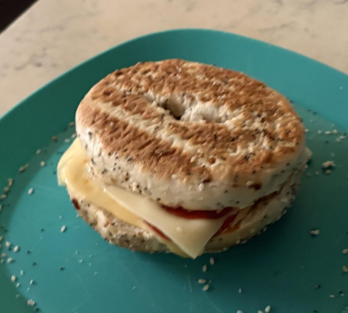 Bagel grilled cheese with pepperoni