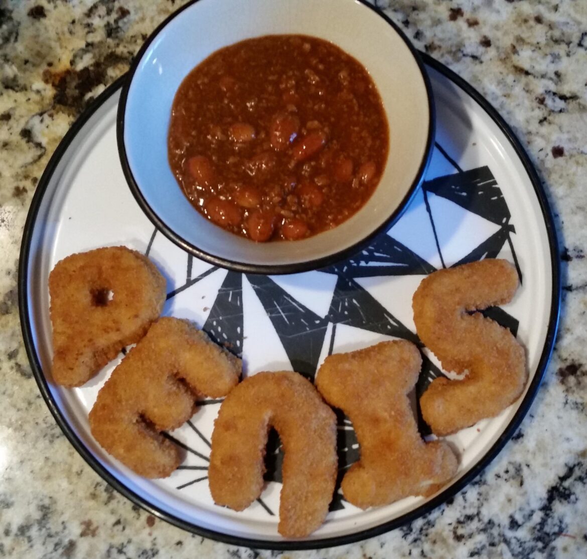 Made some chicken nugs and cowboy beans for dinner last night. Bone app the teeth