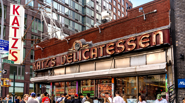 The exterior of Katz's Delicatessen in New York City