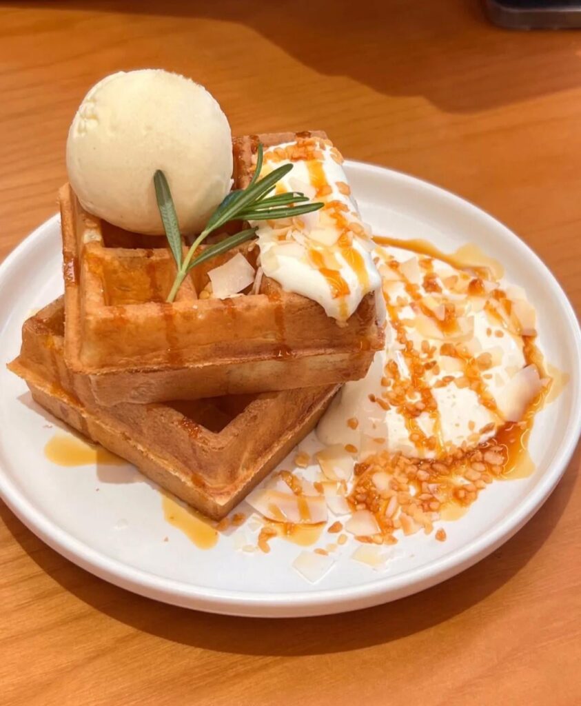 Caramelized Coconut Waffles.