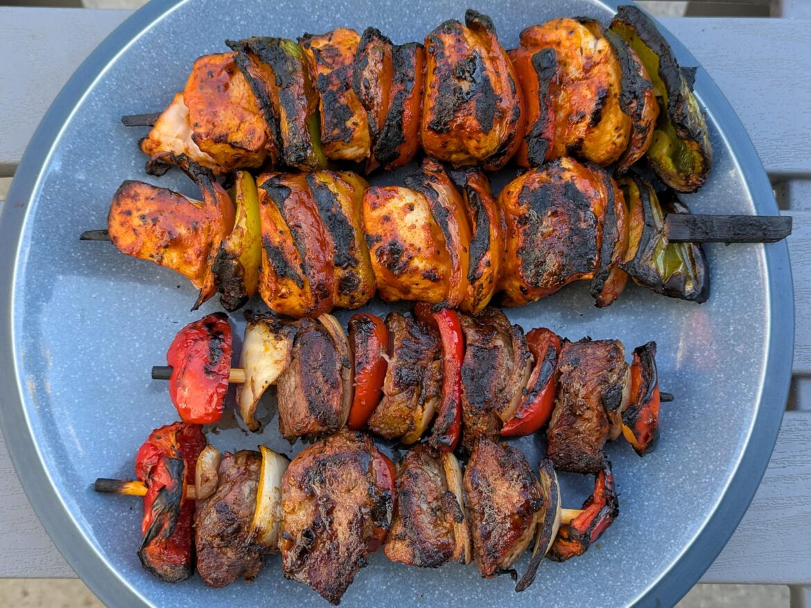 Back yard grilled chicken & beef vegetable kabobs [OC]