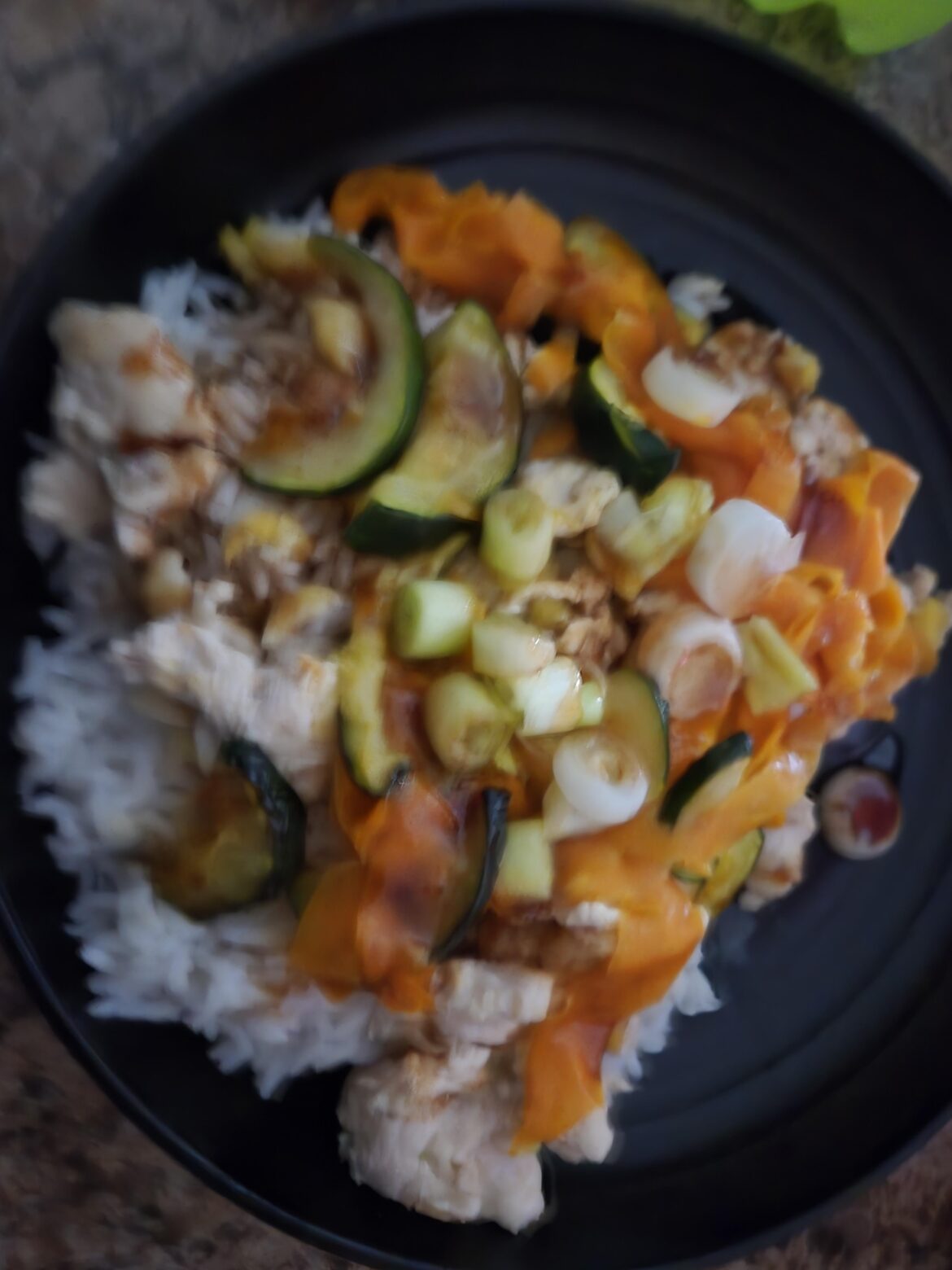 Chicken & Zucchini Bibimbap with Carrots & Pickled Scallions