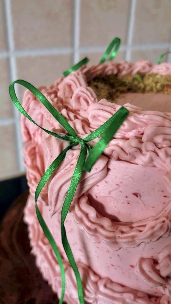 Raspberry pistachio cake I made for my mom’s birthday!