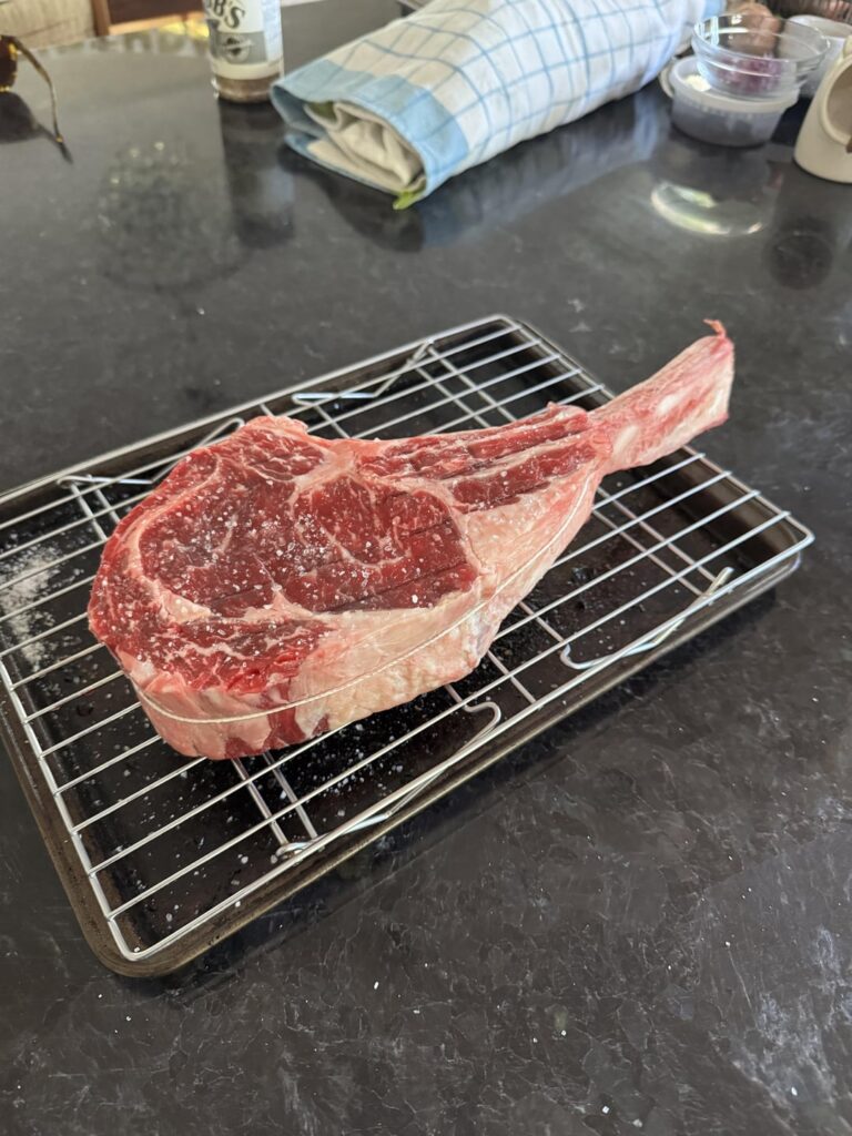 First go at a Tomahawk this weekend. Smoked for an hour on the Smokey mountain and then finished off on the grill. Think I nailed it.