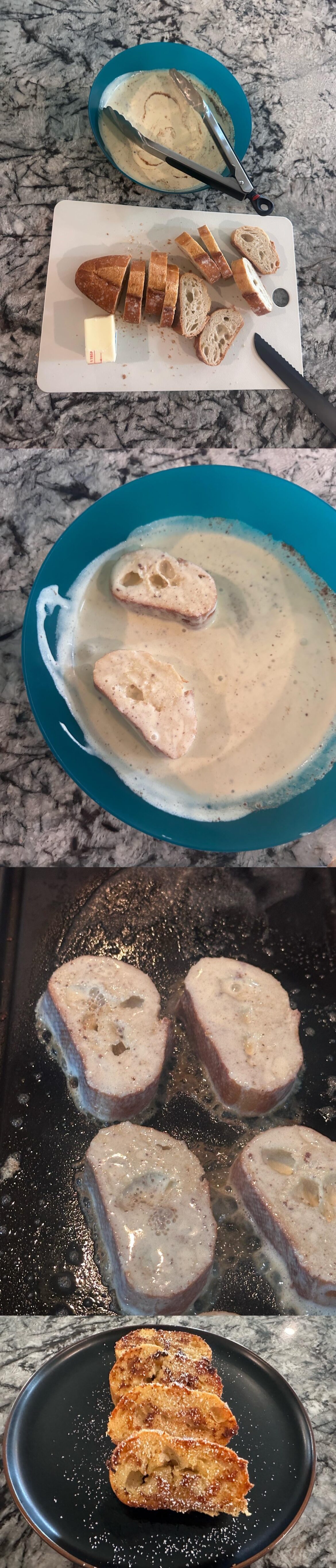 [OC] Baguette + Vanilla Ice Cream French Toast. Perfect results. Never going back to the typical method…