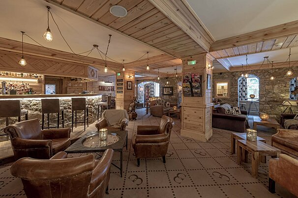 The interior of the cafe lounge bar area in La Chaudanne Hotel, Meribel