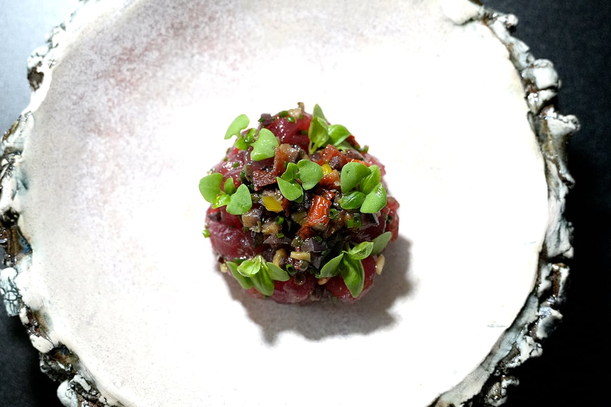 Leila Caponata on round white plate
