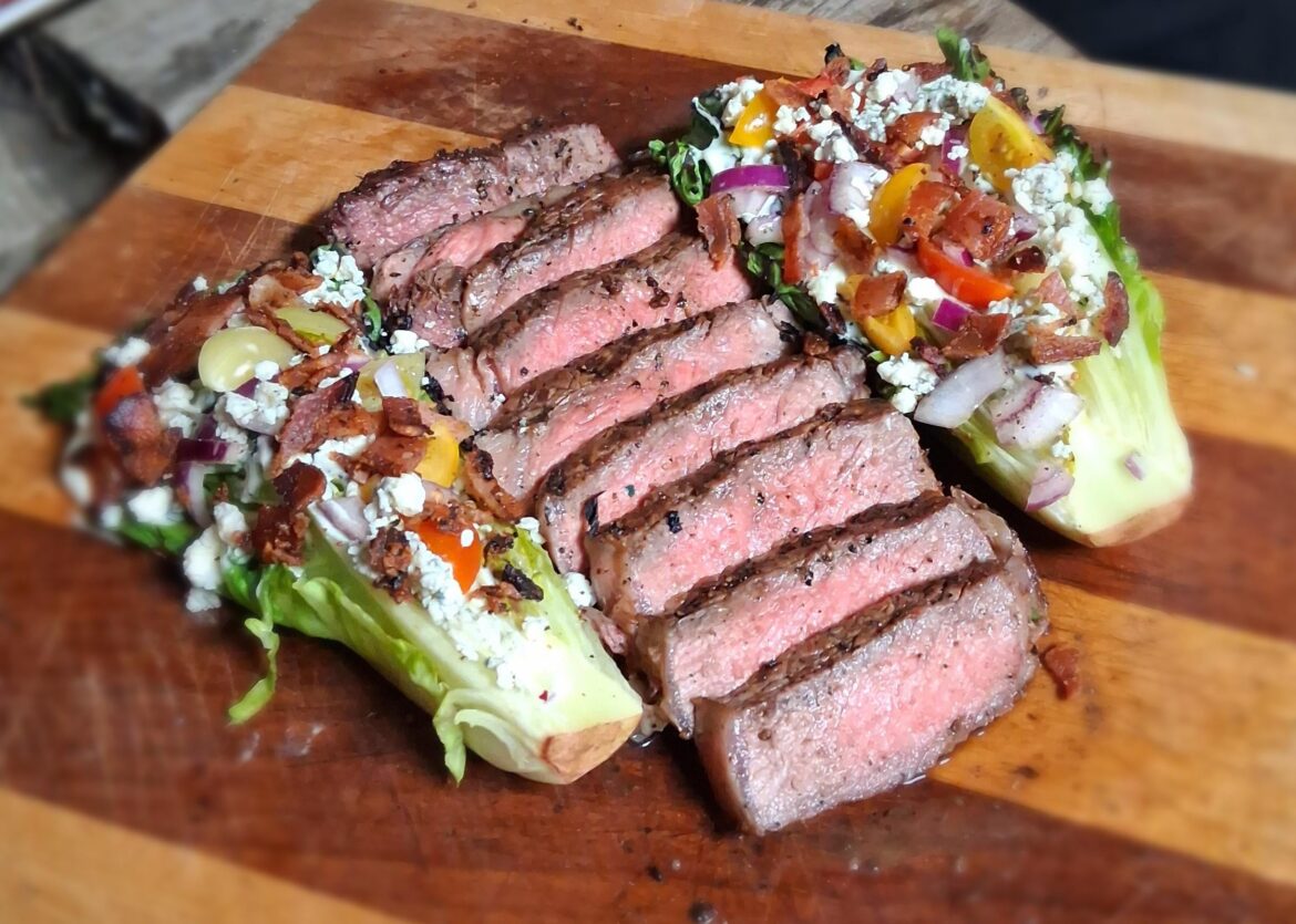Grilled new york strip paired with grilled wedge salads 😎