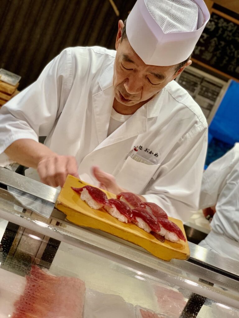 Fresh tuna served up at Toyosu Market in Tokyo