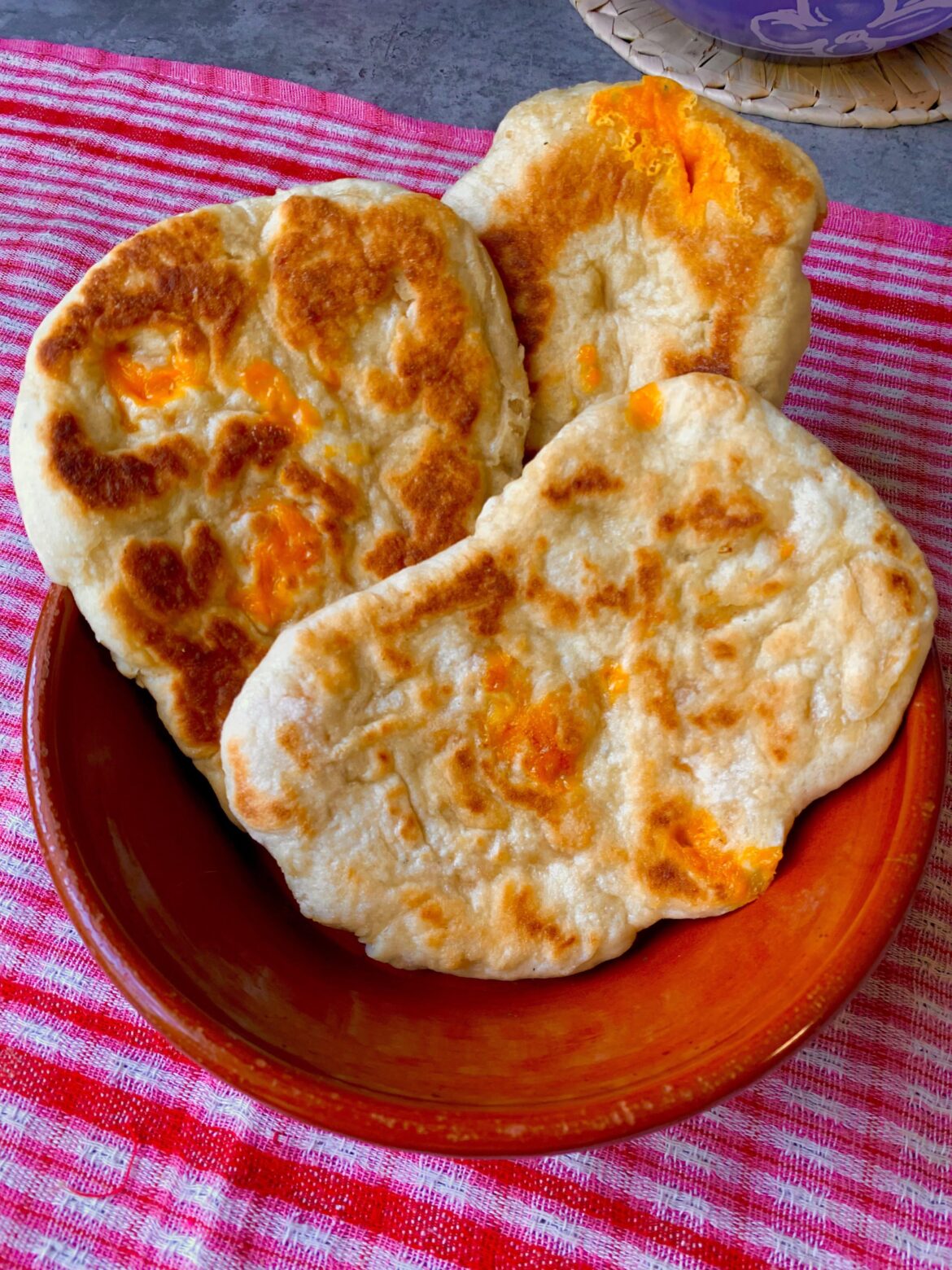 Homemade vegan naan stuffed with vegan cheese