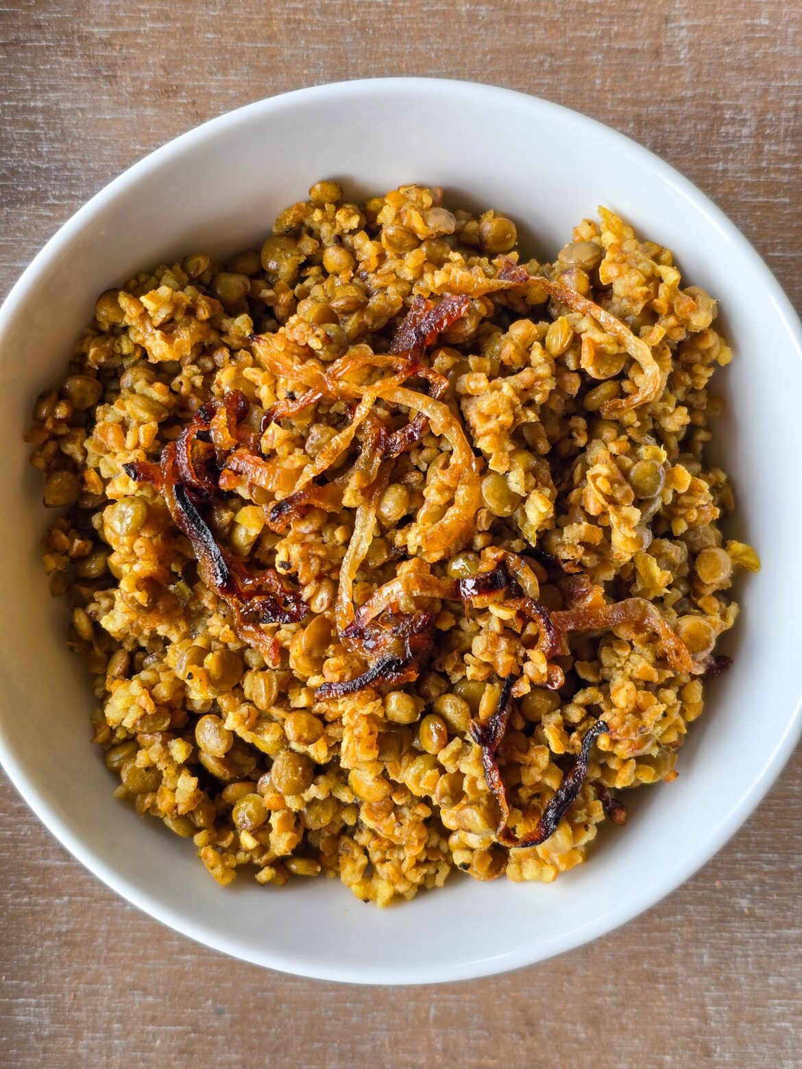 Bulgur Mujadara with Lentils and Caramelized Onions