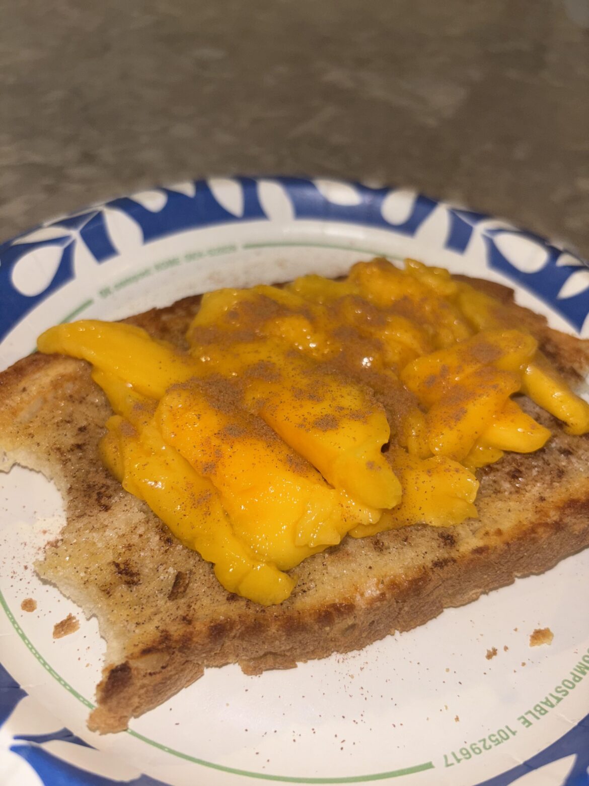 Sweet mango toast with cinnamon
