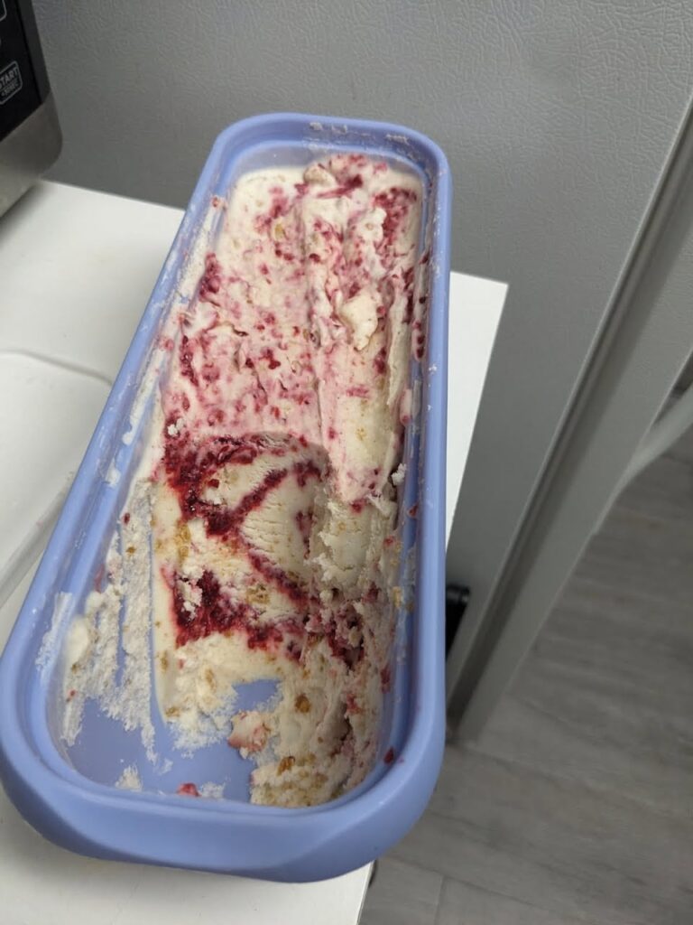 Wineberry Cheesecake Ice Cream, made with foraged ice cream