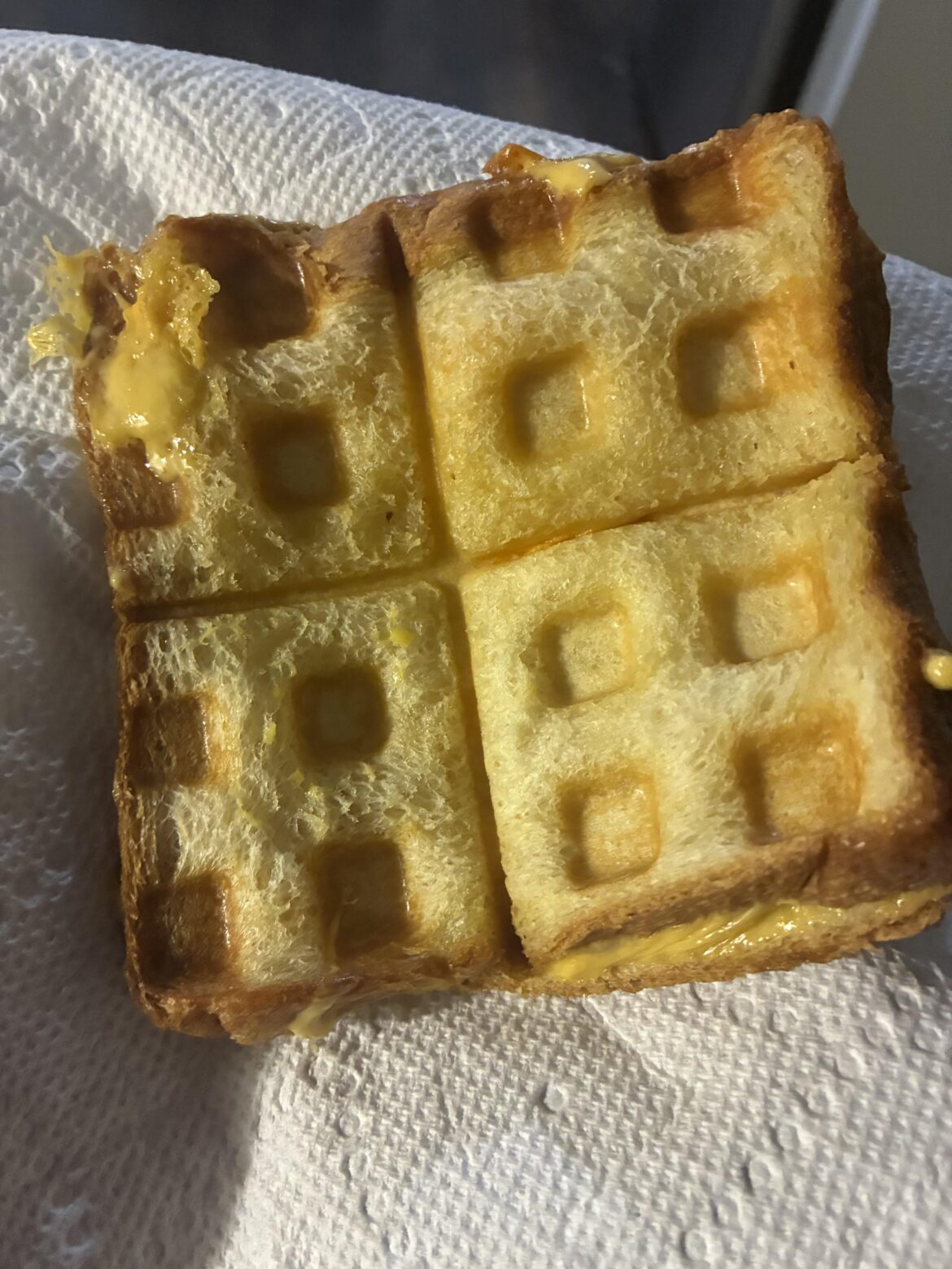 I forgot I had a waffle maker and got stoned and decided to waffle a grilled Chz