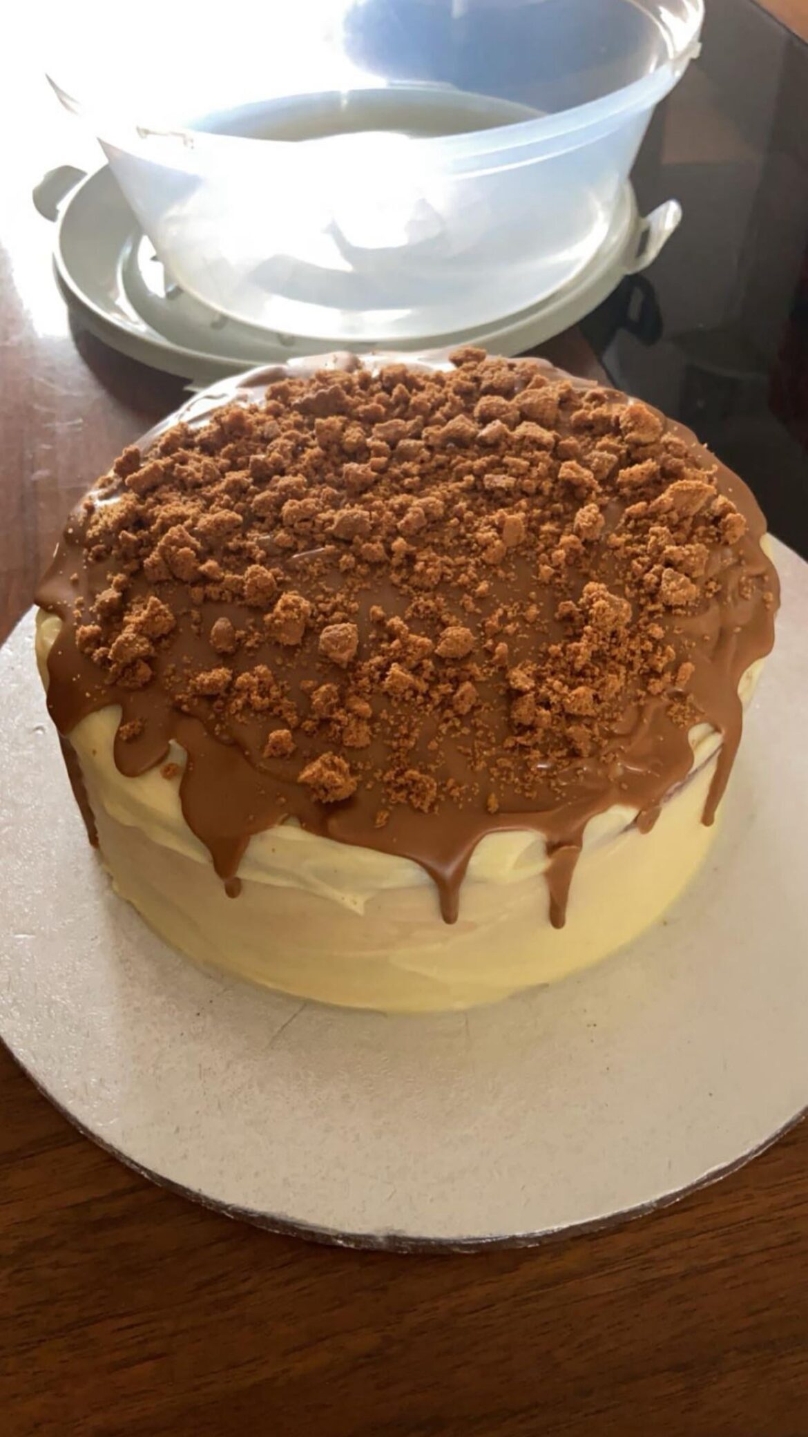 Made a biscoff and white chocolate cake