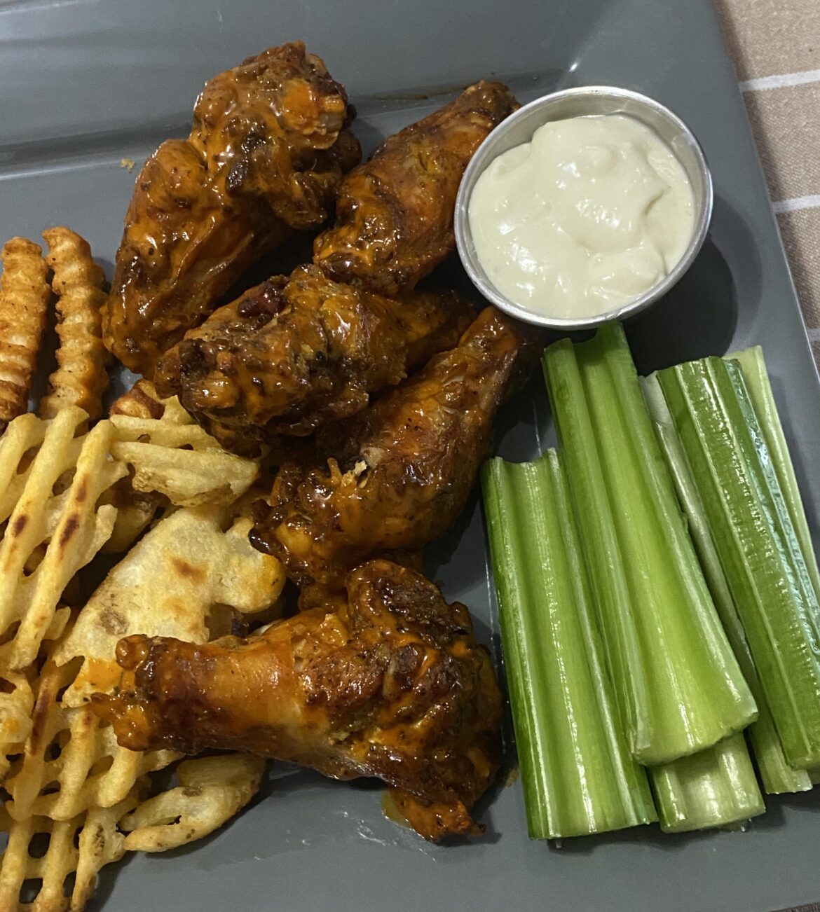Homemade air fryer buffalo wing dinner!