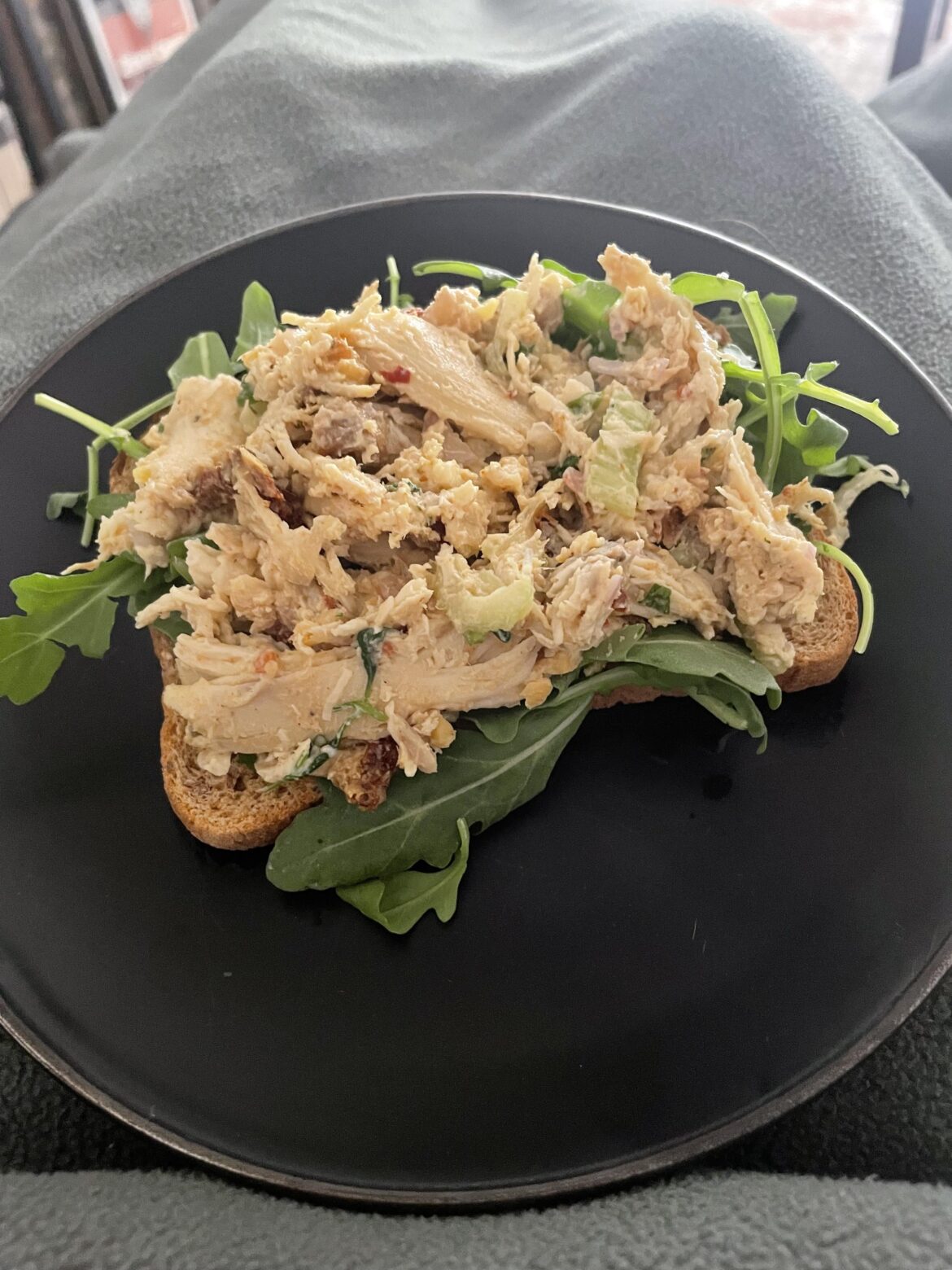chicken & chickpea salad on arugula and whole wheat bread. great lunch to meal prep!