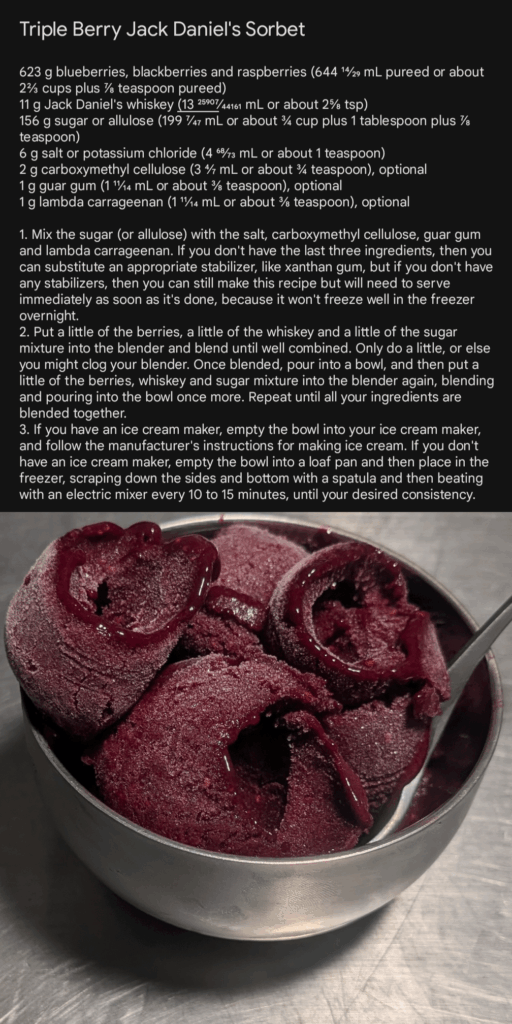 Triple Berry Jack Daniel's Sorbet, recipe calculated, written and tested by me