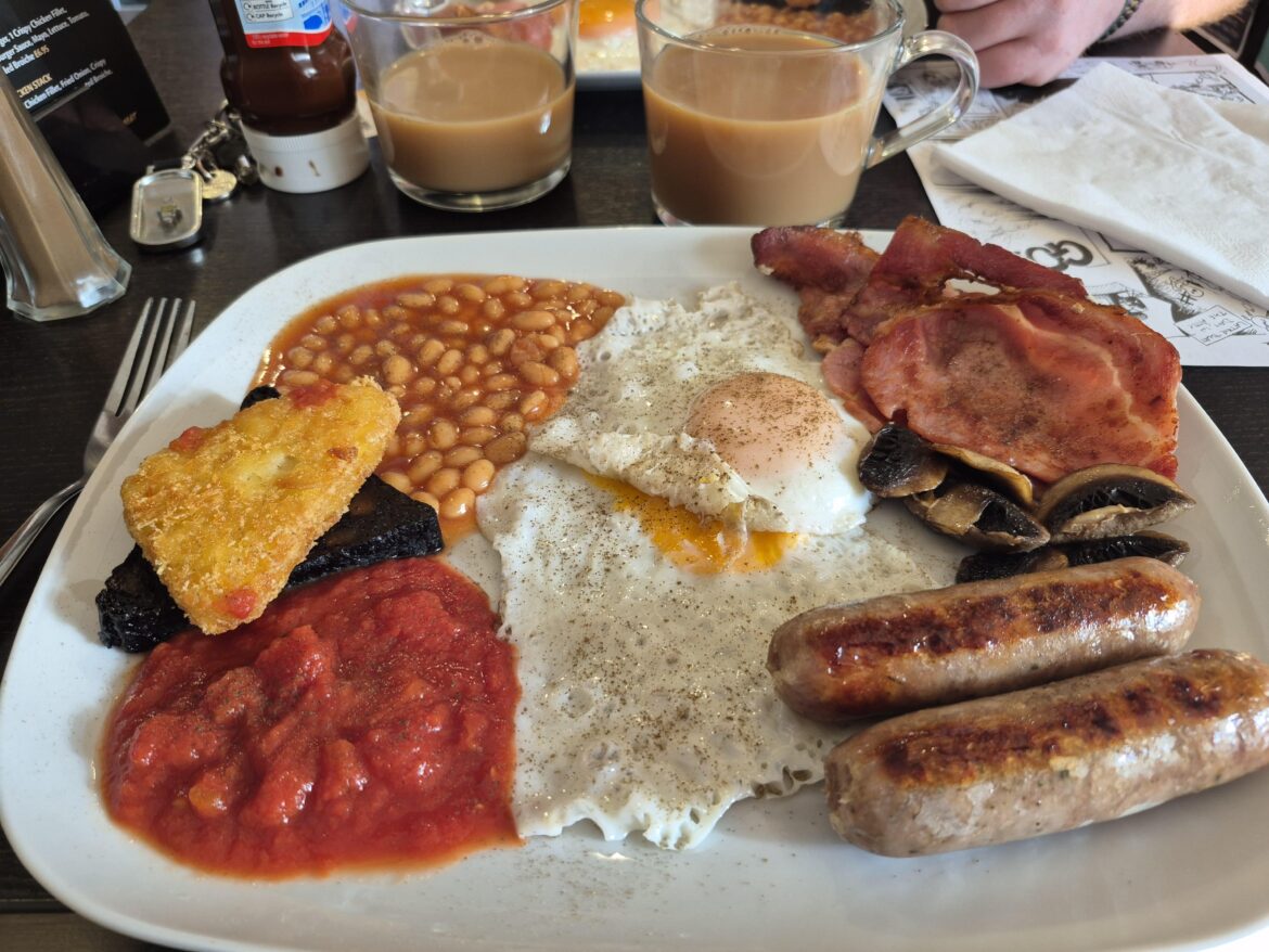 Manor farm cafe, near Leyburn. £10.50 including a brew. Toast on a separate plate.
